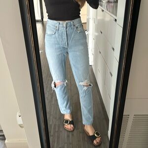 AGOLDE Riley high rise straight crop denim jeans ripped distressed